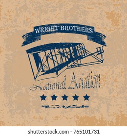 A Retro-style Label With The Wright Brothers Airplane On A Brown Vintage Background