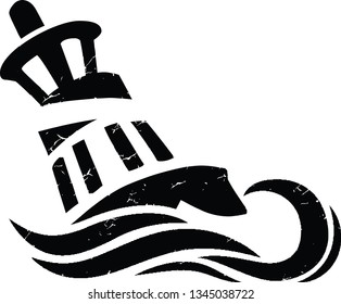 
retro-style lighthouse hit by a large ombal