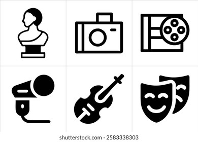 Retro-Style Microphone Vintage Film Reel Modern DSLR Camera icons