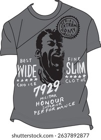 Retro-style Military T-shirt with Screaming Face and Typography