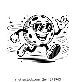 Retro-style moon mascot enjoying the night with cosmic flair. Unique and fun design for stickers, posters, or apparel.