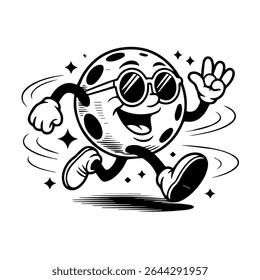 Retro-style moon mascot enjoying the night with cosmic flair. Unique and fun design for stickers, posters, or apparel.