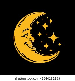 Retro-style moon mascot enjoying the night with cosmic flair. Unique and fun design for stickers, posters, or apparel.