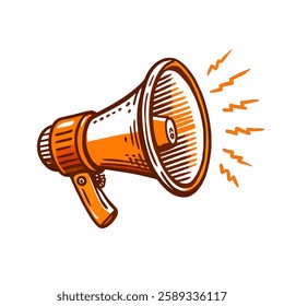 Retro-style orange megaphone with radiating energy, perfect for announcement designs.