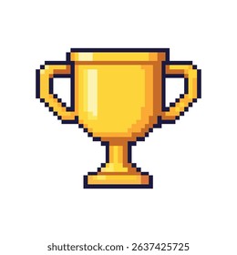 Retro-style pixel art of a golden trophy cup. Perfect for games, achievements, leaderboards, and vintage-inspired digital designs.

