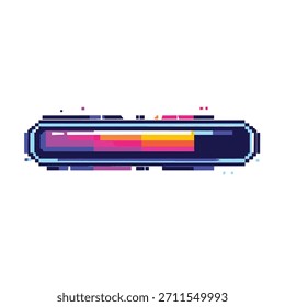 Una barra de progreso de pixel art de estilo retro con un gradiente dinámico de rosa, naranja y púrpura, sobre un fondo oscuro.