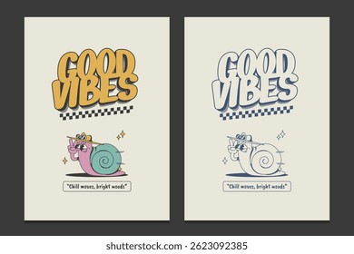 retro-style poster featuring a chill cartoon snail character, vector illustration