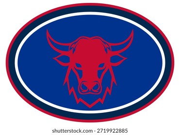 Retro-style round frame in red and royal blue with buffalo Centered silhouette of a player holding the ball. Dynamic vector graphic for sporty, vintage-themed designs.