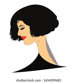 retro-style sarcastically smiling  woman in profile