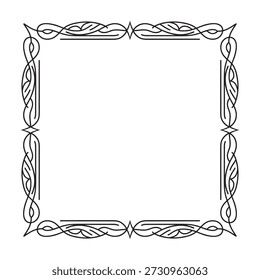 A retro-style square frame featuring stylized floral motifs and elegant line work. This decorative border adds a vintage charm suitable for invitations and cards.