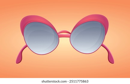 Retro-style sunglasses with a pink plastic frame and blue glass for beach, weekend, vacation, travel, parties.