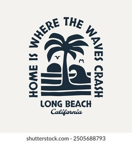 A retro-style surf club vector badge featuring ocean waves, and sunsets. Perfect for t-shirt designs, posters and other uses.