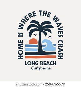 Retro-style surf club vector badges featuring ocean waves, and sunsets. Perfect for t-shirt designs, logos, and coastal branding, evoking the California surf culture.