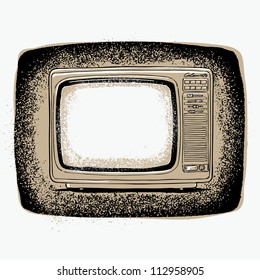 Retro-style television.  hand drawn grunge background