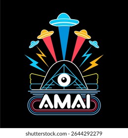 Retro-style UFO poster with vibrant colors and a mysterious alien theme. Great for sci-fi lovers, space fans, or futuristic wall decoration.