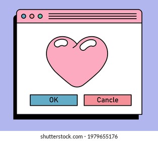 A retro-style user interface with a dialog box and a heart icon in it.