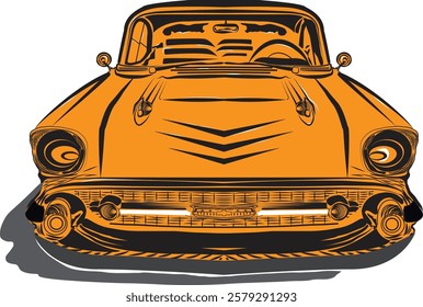 Retro-style vintage car illustration in vibrant orange, perfect for classic car enthusiasts and automotive-themed t-shirts. Great for collectors, car lovers, and fans of nostalgic designs