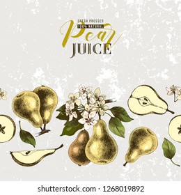 Retro-styled background with seamless pear border. Vector illustration