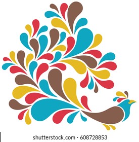 Retro-styled Bird with Colorful Plumage 