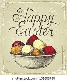 Retro-styled Easter card with hand drawn eggs. EPS 10.