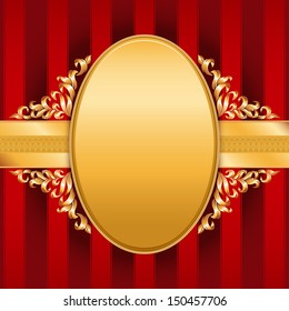 Retro-styled ellipse frame & background with golden leafs. (Version EPS10 . Some of parts use transparency and blend). 