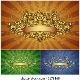 Retro-styled frame with banner & background.  Three color variants