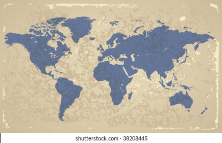 Retro-styled map of the World. Vector illustration.