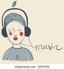 Retro-styled music fan in vector