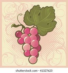 Retro-styled pink grape bunch. Vector illustration.