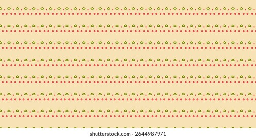Retro-styled seamless design in red and green with warm beige tones, ideal for holiday, vintage textile or nostalgic wrapping paper designs. Keywords: retro, festive, seamless, warm, vintage.