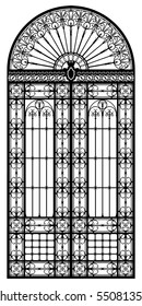 Retro-styled wrought iron portal black silhouette