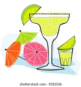 Retro-stylized cocktail spot illustration: Margarita