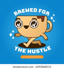 Retro-themed illustration featuring a cute, vibrant character in a cheerful design. Animated style promoting positivity and motivation with a catchy phrase and supportive subtext.