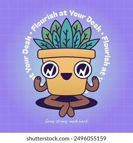 Retro-themed illustration featuring a cute, vibrant character in a cheerful design. Animated style promoting positivity and motivation with a catchy phrase and supportive subtext.