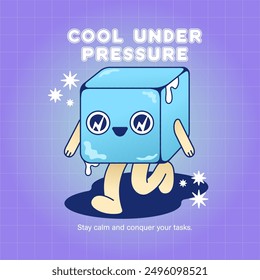 Retro-themed illustration featuring a cute, vibrant character in a cheerful design. Animated style promoting positivity and motivation with a catchy phrase and supportive subtext.