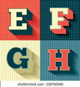 retro/vintage font/typeface vector/illustration E,F,G,H