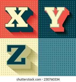 retro/vintage font/typeface vector/illustration X,Y,Z