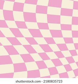 Retro-vintage hippie-style background in the style of the 70s and 80s. Flat vector illustration. Checkered wavy pastel background.