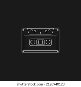 Retrowave aesthetics, linear style audio cassette. Synthwave black and white audio cassette, 1980s style. Design element for retrowave style projects. Vector illustration