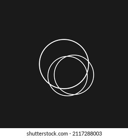 Retrowave aesthetics outline composition of intersecting circles. Synthwave black and white composition of circles 1980s style. Retrowave design element for poster, banner, etc. Vector illustration