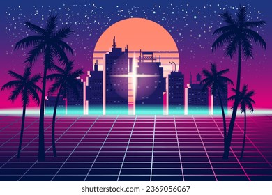 Retrowave banner vaporwave aesthetic background