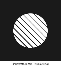 Retrowave black and white sun 1980s style. Synthwave sunset or sunrise. Retrowave circle design element with diagonal stripes for poster, cover, banner, etc. Vector illustration.