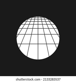 Retrowave schwarz-weiße Sonne, Sonnenuntergang oder Sonnenaufgang im Stil der 80er Jahre. Synthwave-Kreisform mit Perspektivraster-Muster. Retrowave Circle Design Element für Poster, Cover, Banner, etc. Vektorgrafik.