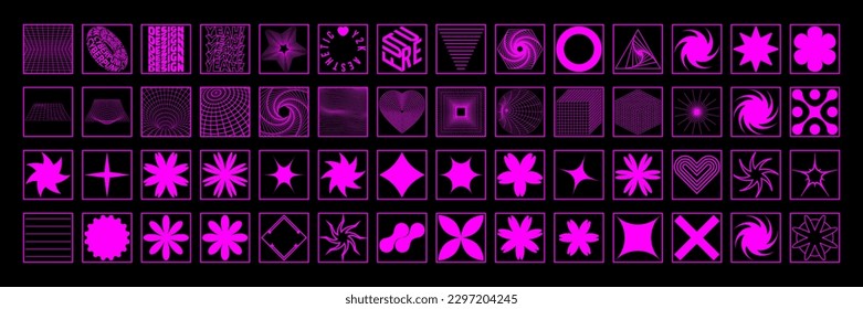 Elementos de diseño de reola en el moderno estilo retro ciberpunk de los años 90. Estética del año 2000.