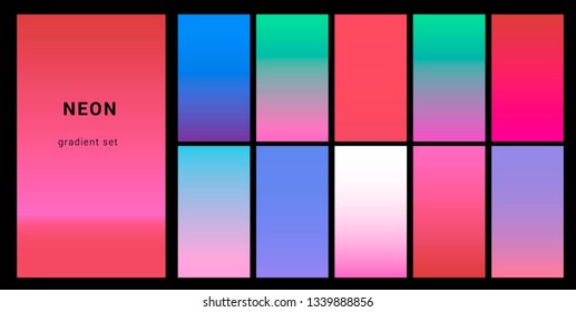 Retrowave duotone neon gradient. Futuristic style swatches for design.