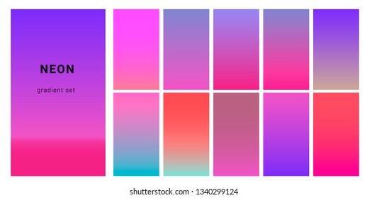 Retrowave duotone neon gradient. Futuristic style swatches for design.