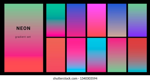 Retrowave duotone neon gradient. Futuristic style swatches for design.