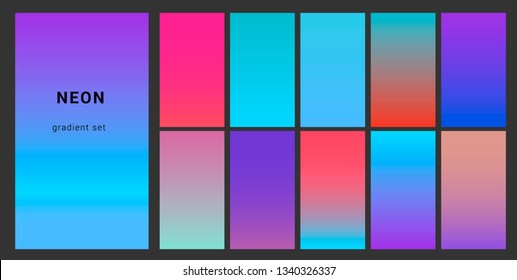 Retrowave duotone neon gradient. Futuristic style swatches for design.