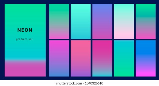 Retrowave duotone neon gradient. Futuristic style swatches for design.