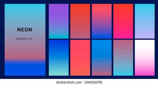 Retrowave duotone neon gradient. Futuristic style swatches for design.